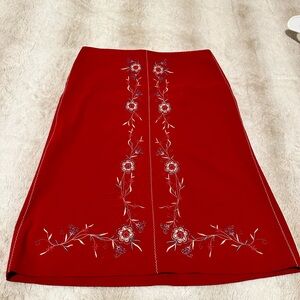 Poleci Embroidered Skirt Womens Size 4 Stretch Bohemian Floral Red